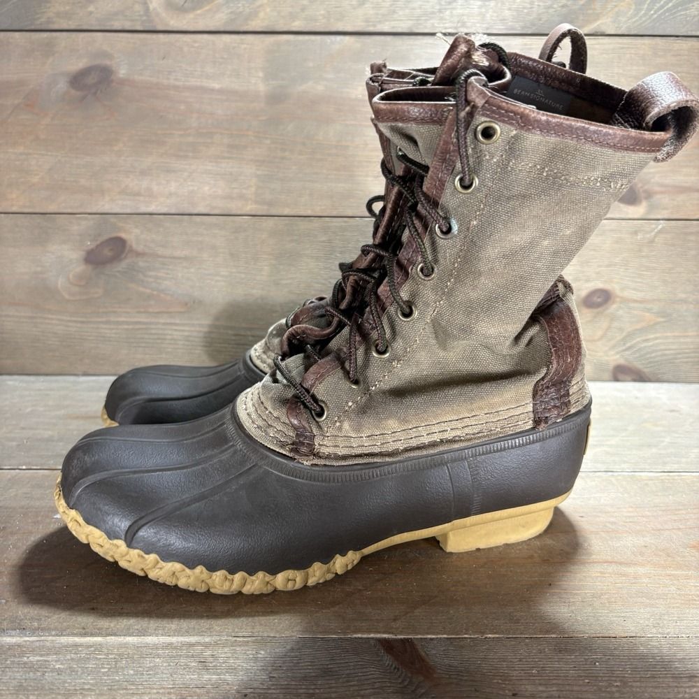 Ll bean duck boots womens size 7 shoes brown waxed waterproof hunting rain
